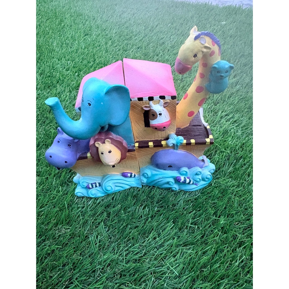 Noahs Ark Animal Decorative Bookend Resin Nursery Decor Pink Blue Hippo Elephant